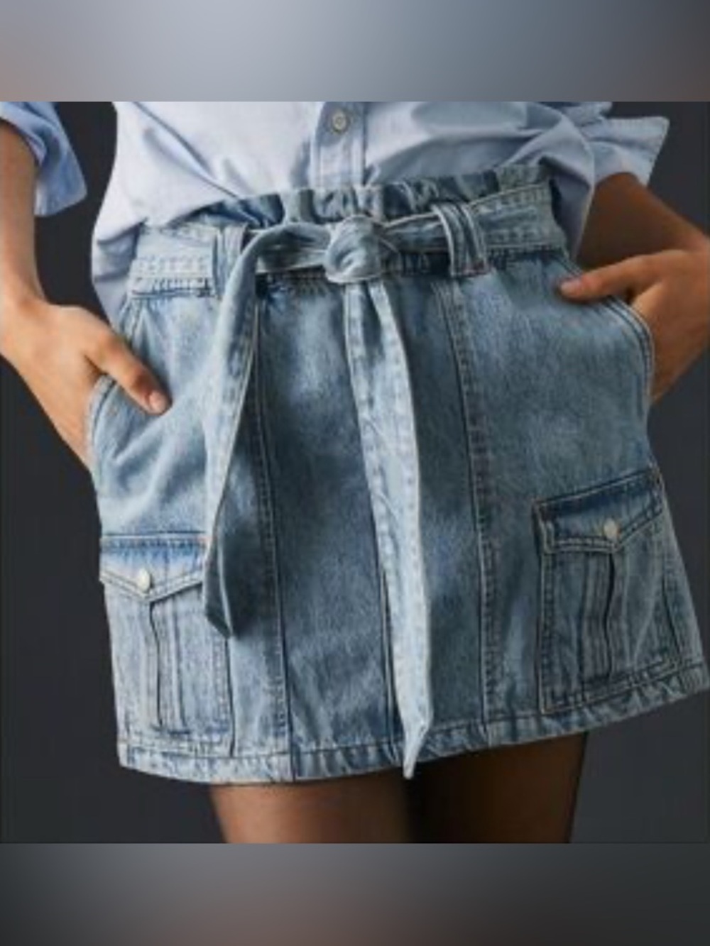 BLANK NYC Denim Mini Cargo Skirt XL Belted Moon River Rinse 90s Festival Y2K